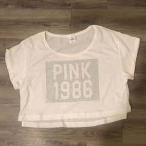 Sequin off the shoulder pink tee